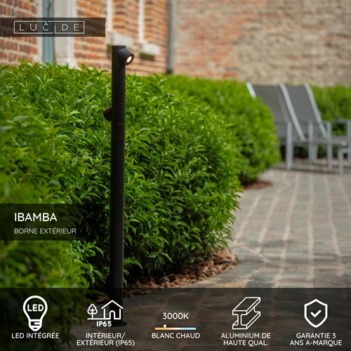 Lucide IBAMBA - Borne extérieur - LED - 2x6W 3000K - IP65 - Noir - USP